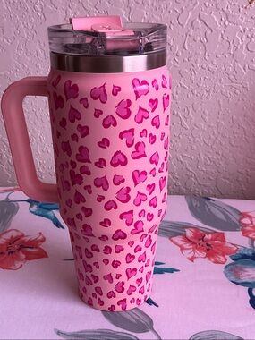 32 oz.Insulated Pink Heart stainless steel Travel Mug - Double Wall Tumbler